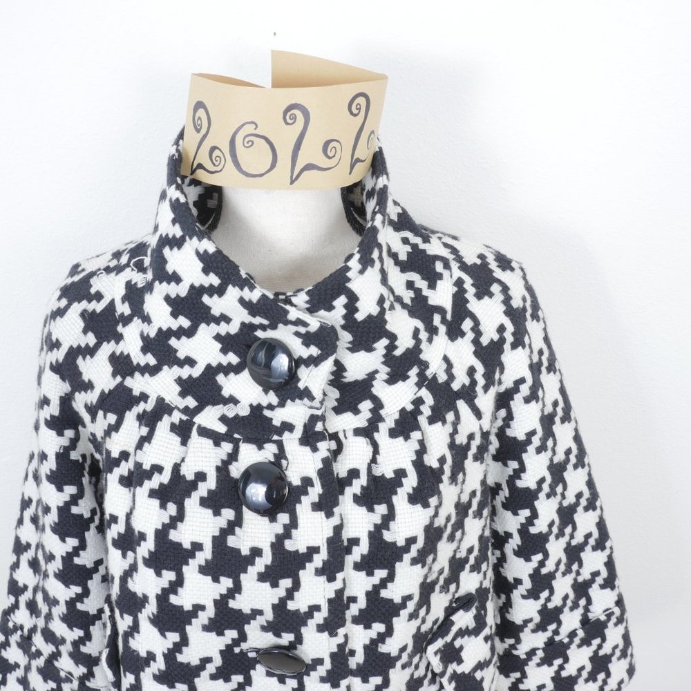 Nygard Black White Houndstooth Design Retro Coat Wide Half Sleeve SZ 8 Jacket - Picture 3 of 14